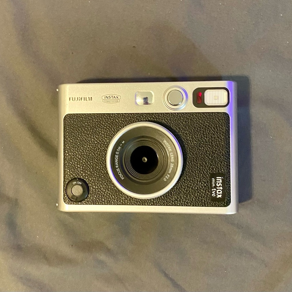 Instax Mini Evo Silver and Black Digital Polaroid Camera
